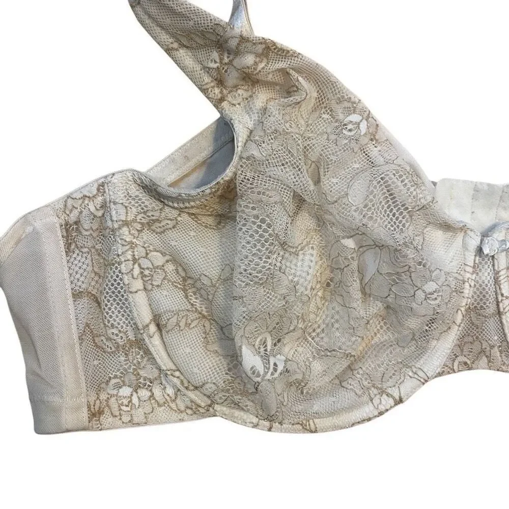 Cacique size 46C lace 4 hook bra cream and tan - Picture 4 of 5